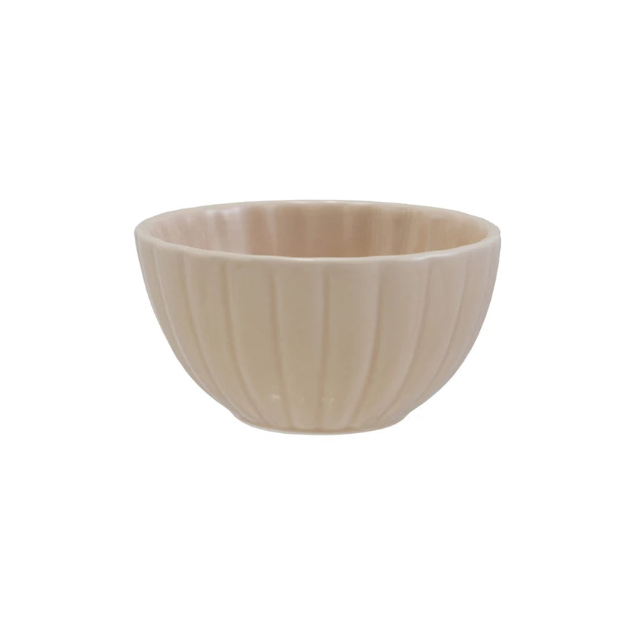 Cream Stoneware Ribbed Bowl, Reactive Glaze