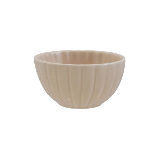 Cream Stoneware Ribbed Bowl, Reactive Glaze