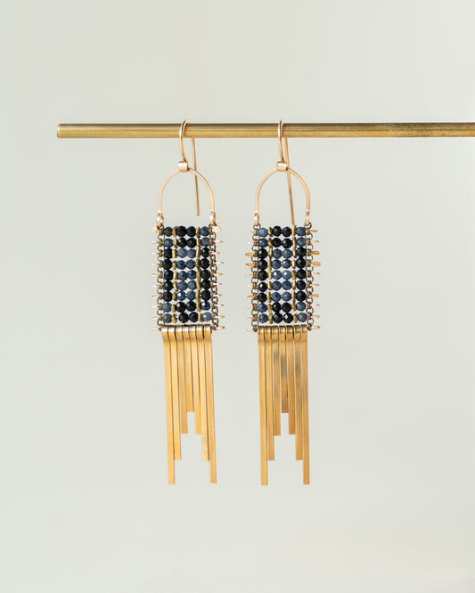 Dumortierite, Spinel, Brass Mini Tapestry Earrings