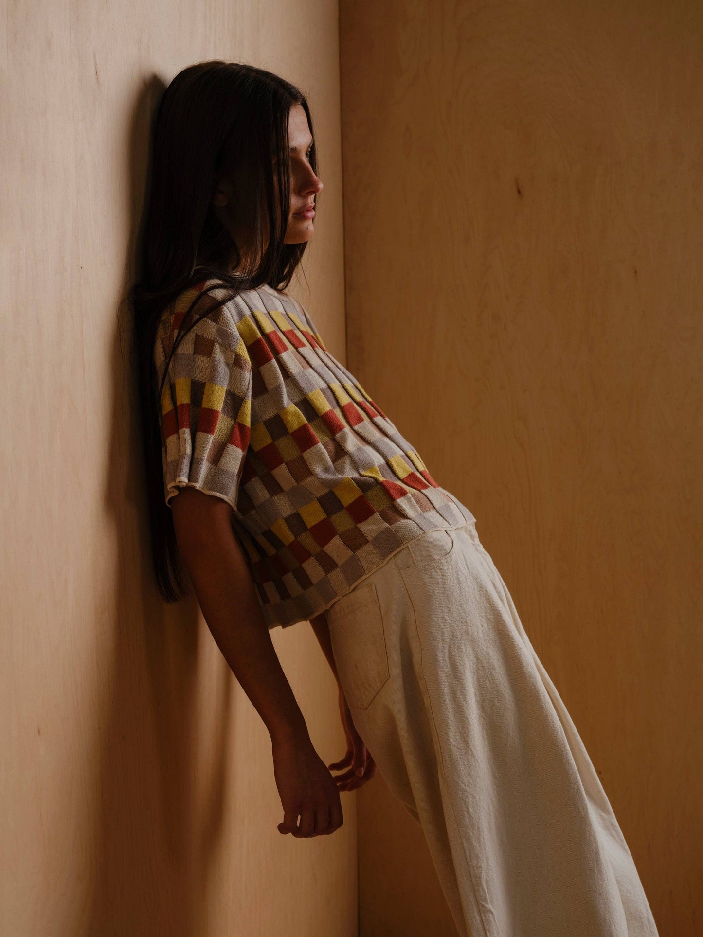 Anni Grid Plaited Sweater (cream/orange/yellow) - Elemental