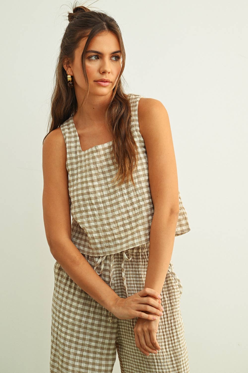Gingham Square Neck Top