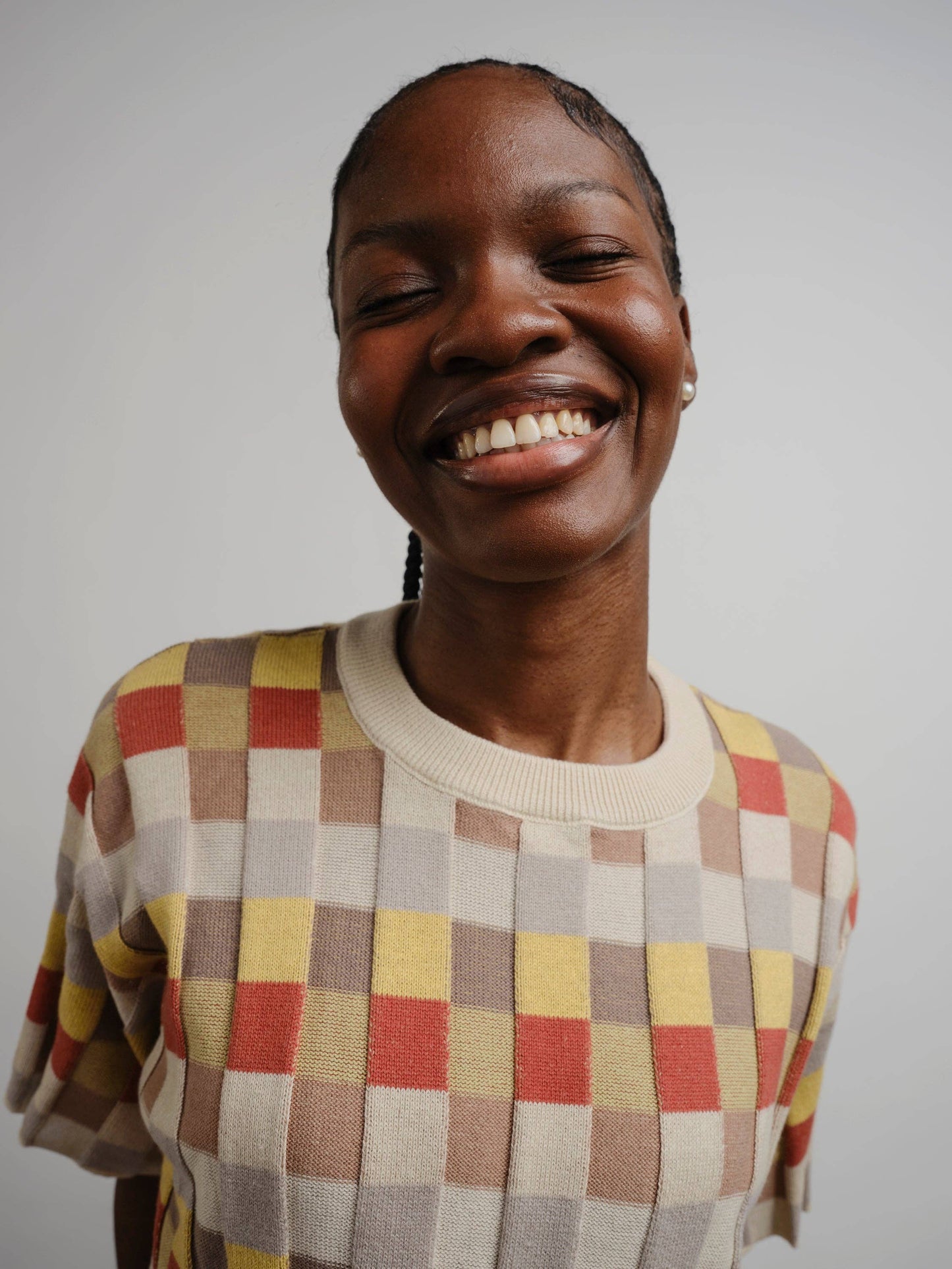 Anni Grid Plaited Sweater (cream/orange/yellow) - Elemental