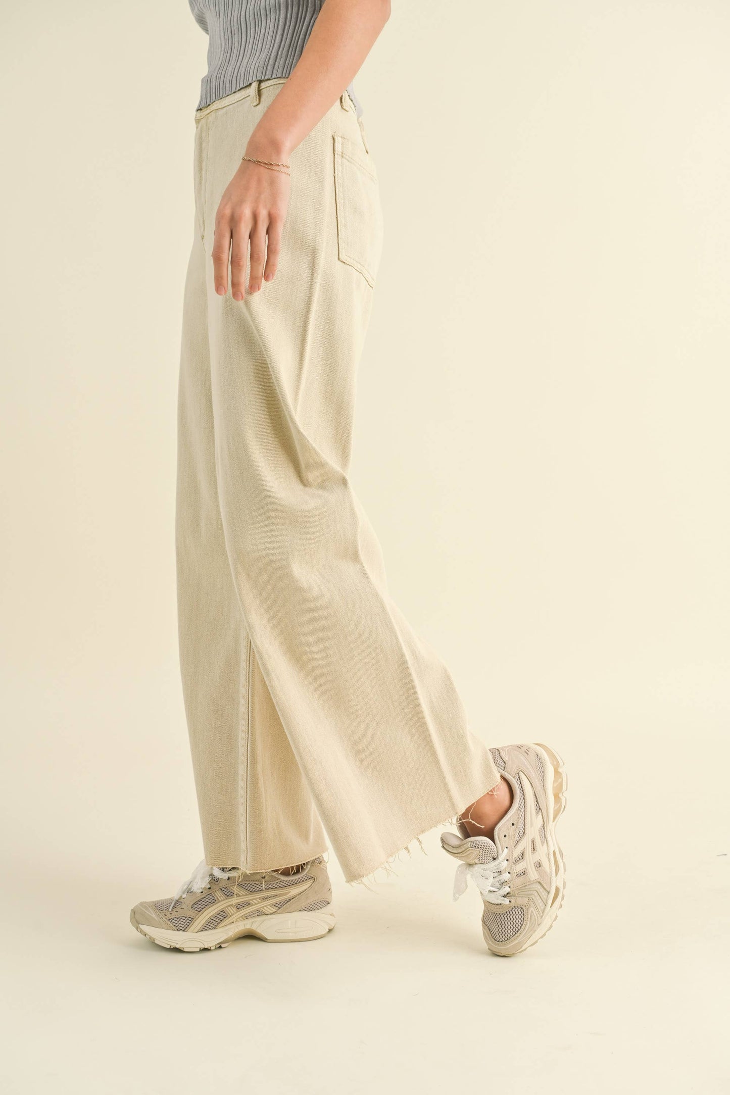 Beige Straight Wide Leg Pants