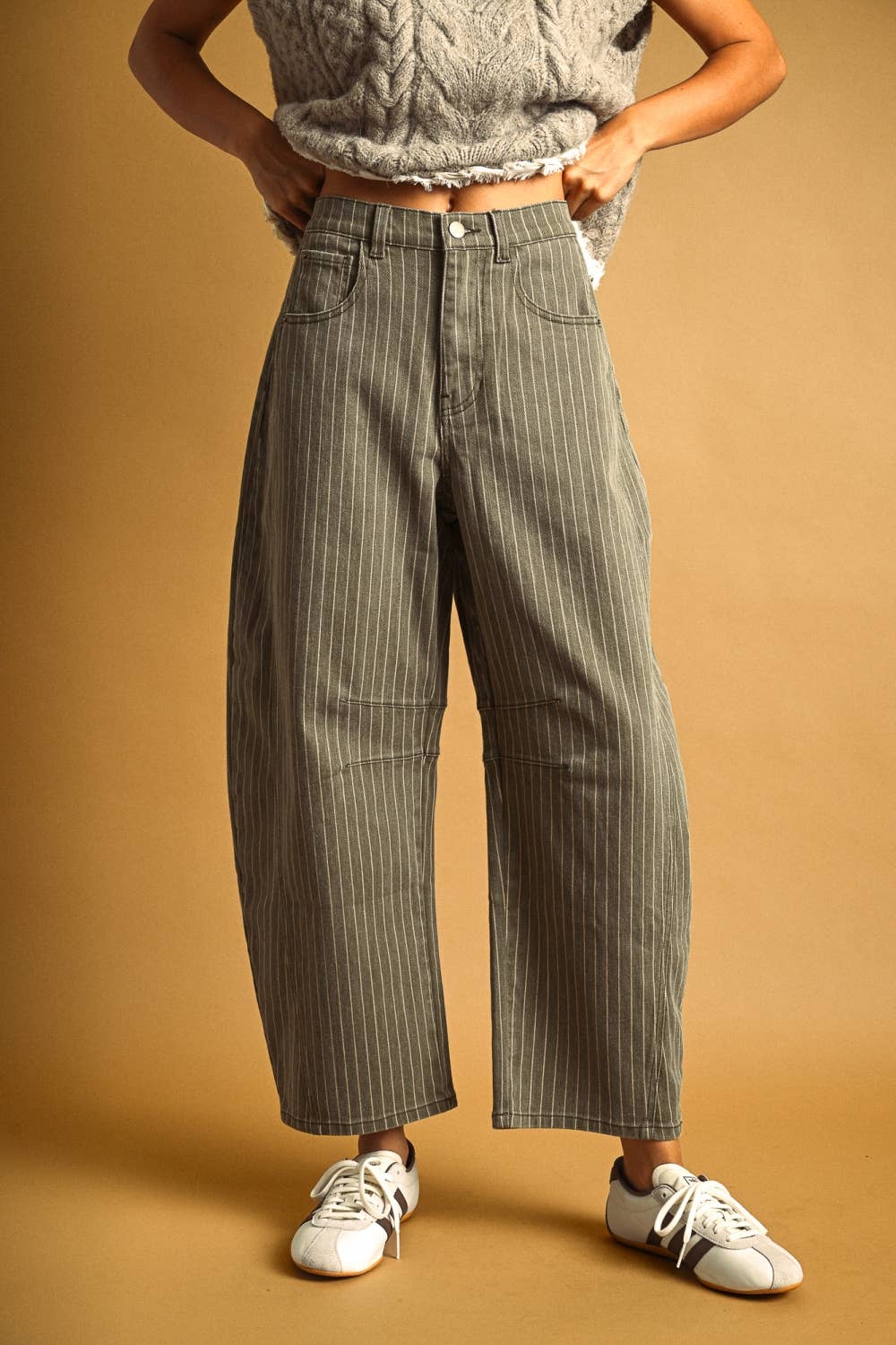 Pinstriped Barrel Pants - 2 colors