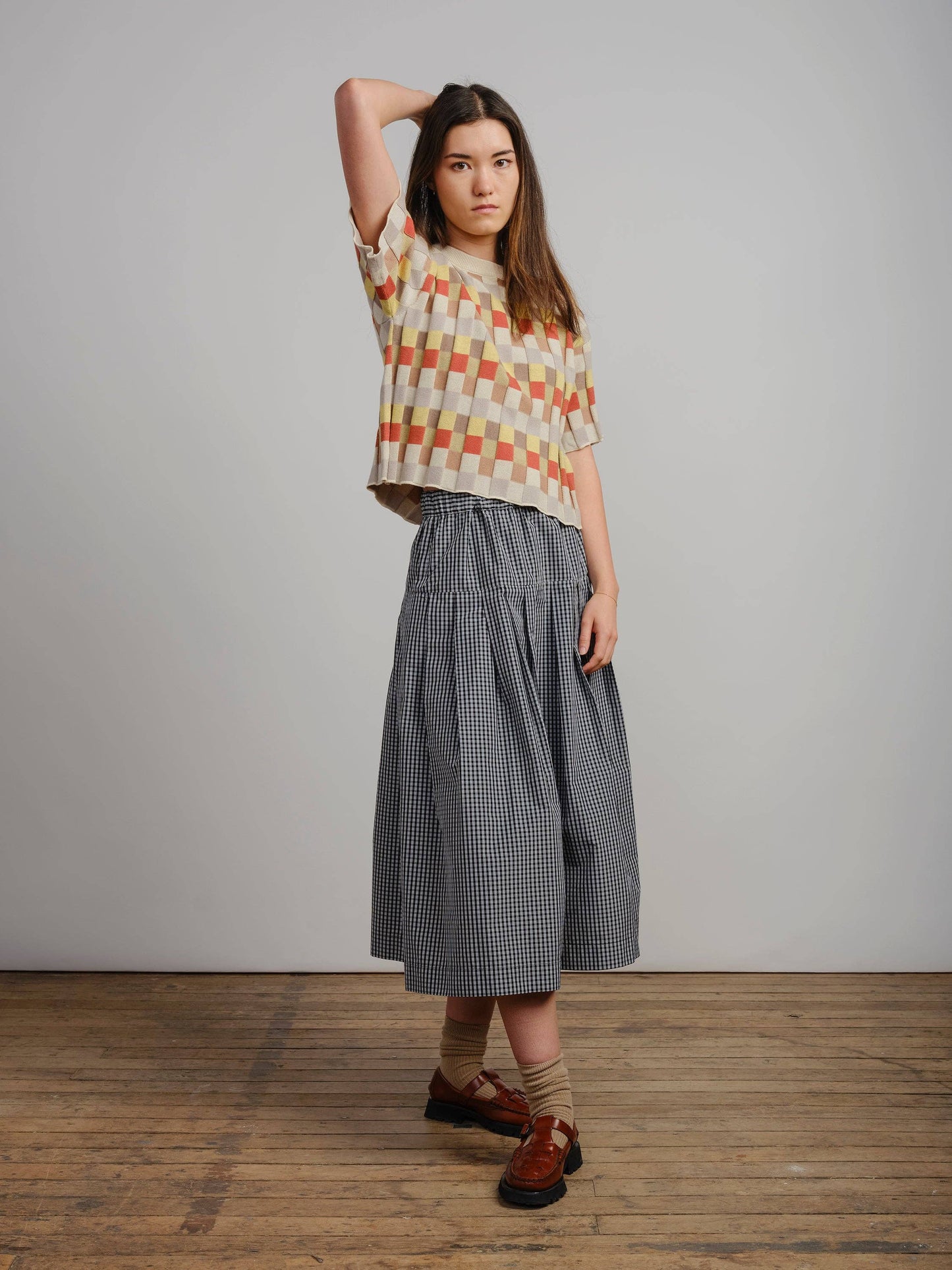 Anni Grid Plaited Sweater (cream/orange/yellow) - Elemental
