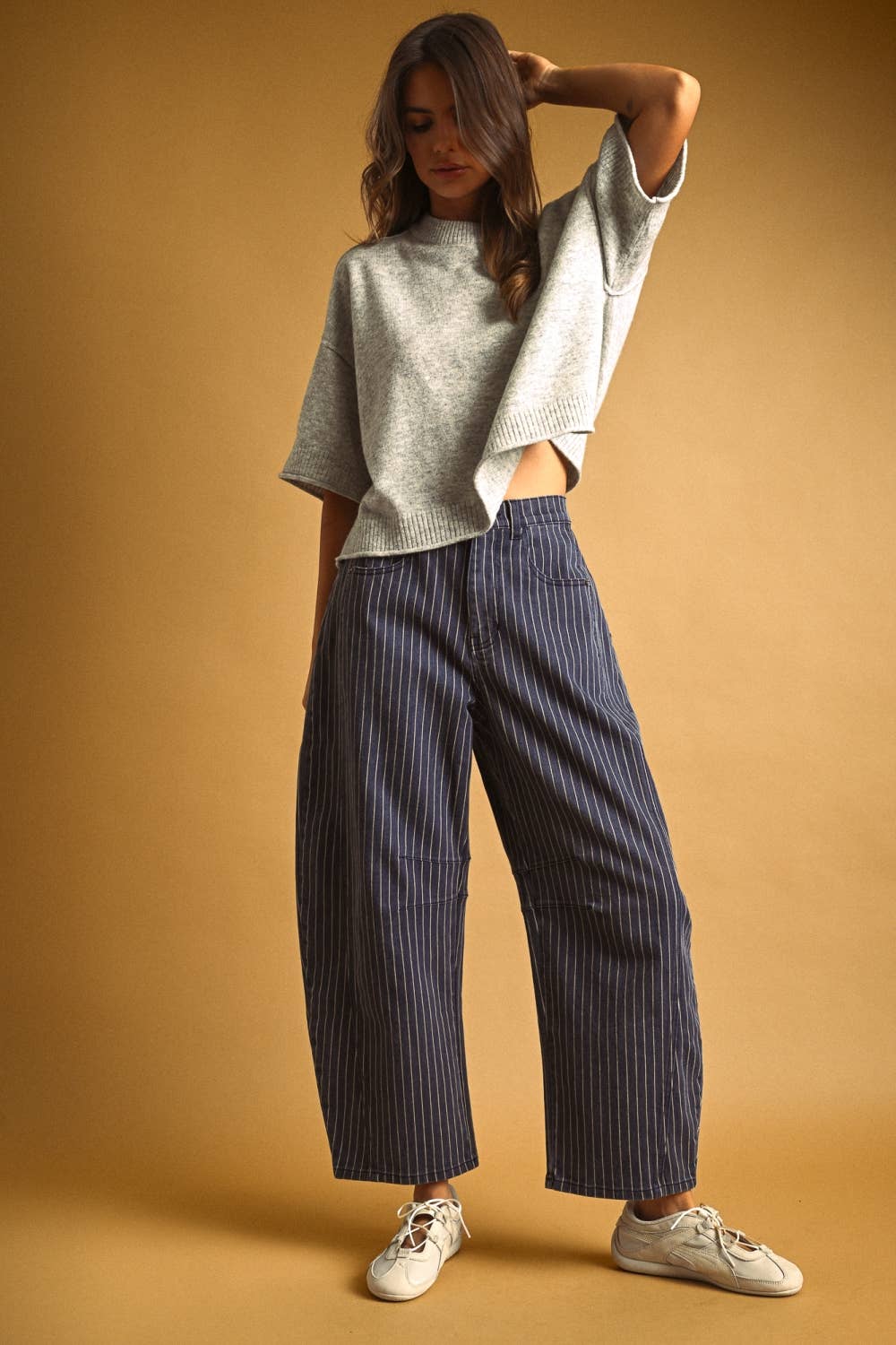 Pinstriped Barrel Pants - 2 colors