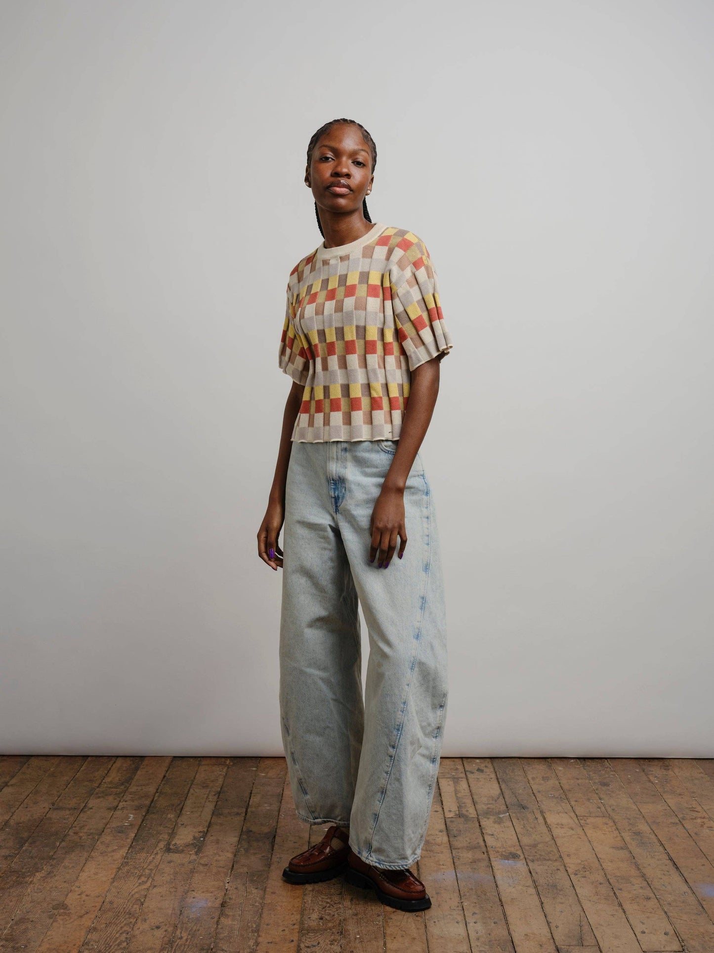 Anni Grid Plaited Sweater (cream/orange/yellow) - Elemental