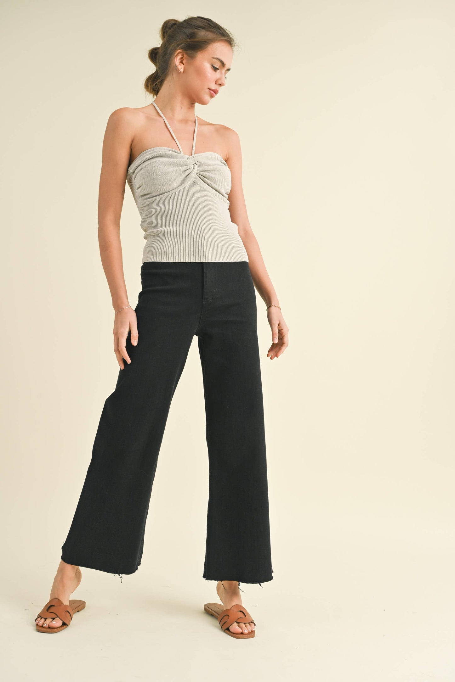 Washed Black Wide Leg Denim Pants