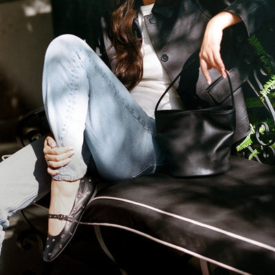Vancouver Black Leather Bucket Bag