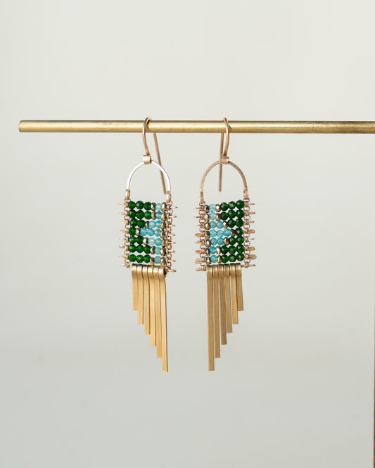 Green Onyx, Aquamarine Minima Earrings