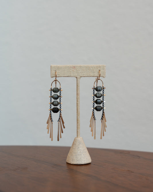 Grey Moonstone, Brass Spiritus Earrings