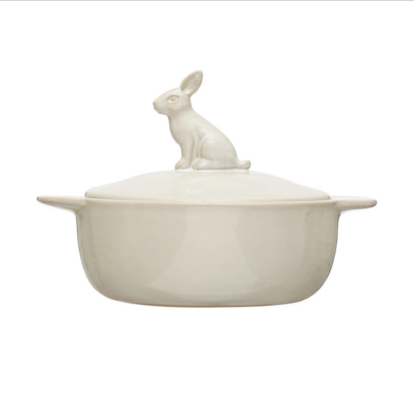 4 Cup White Stoneware Baker w/ Rabbit Finnial