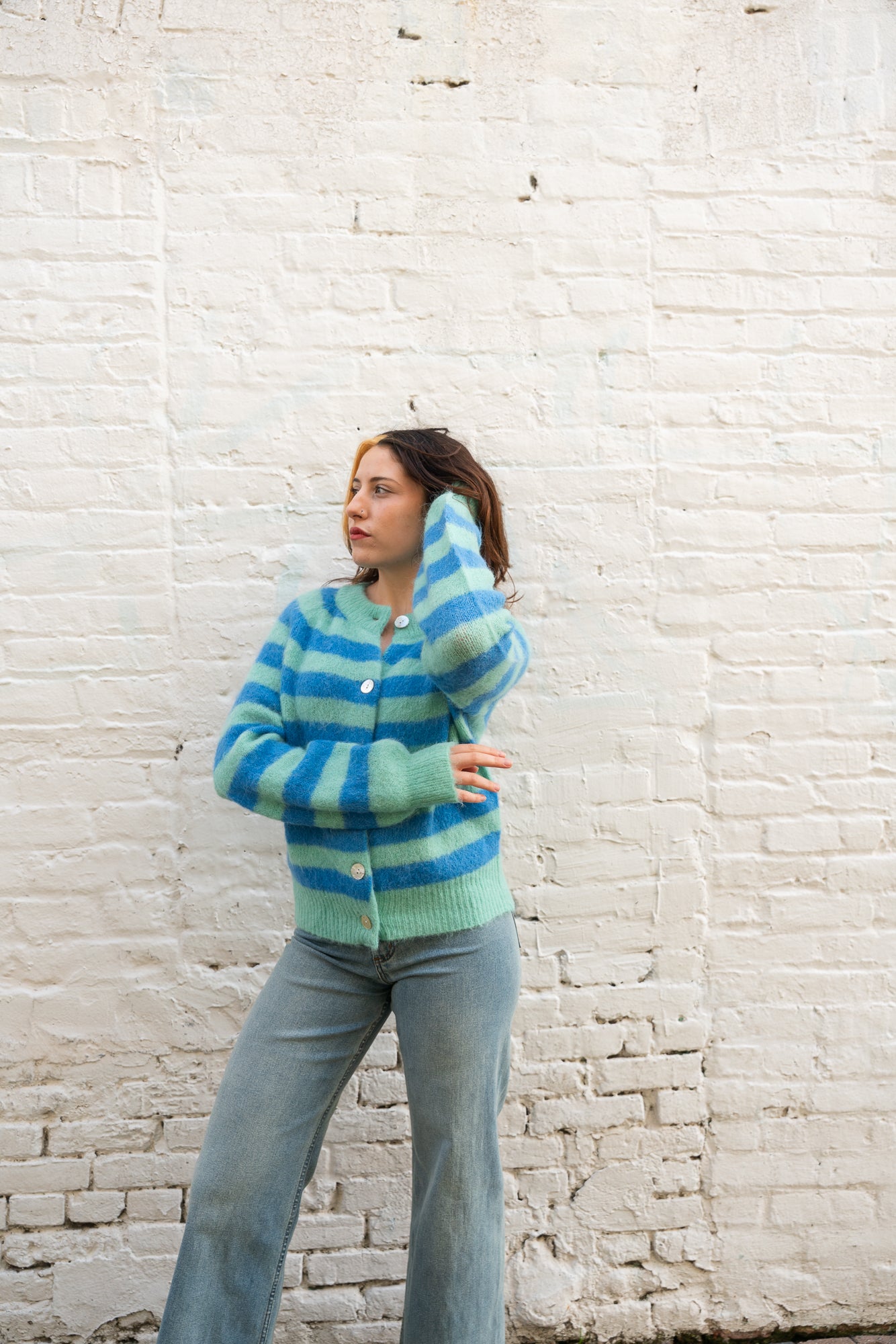 Azur Stripe Buttoned Cardigan