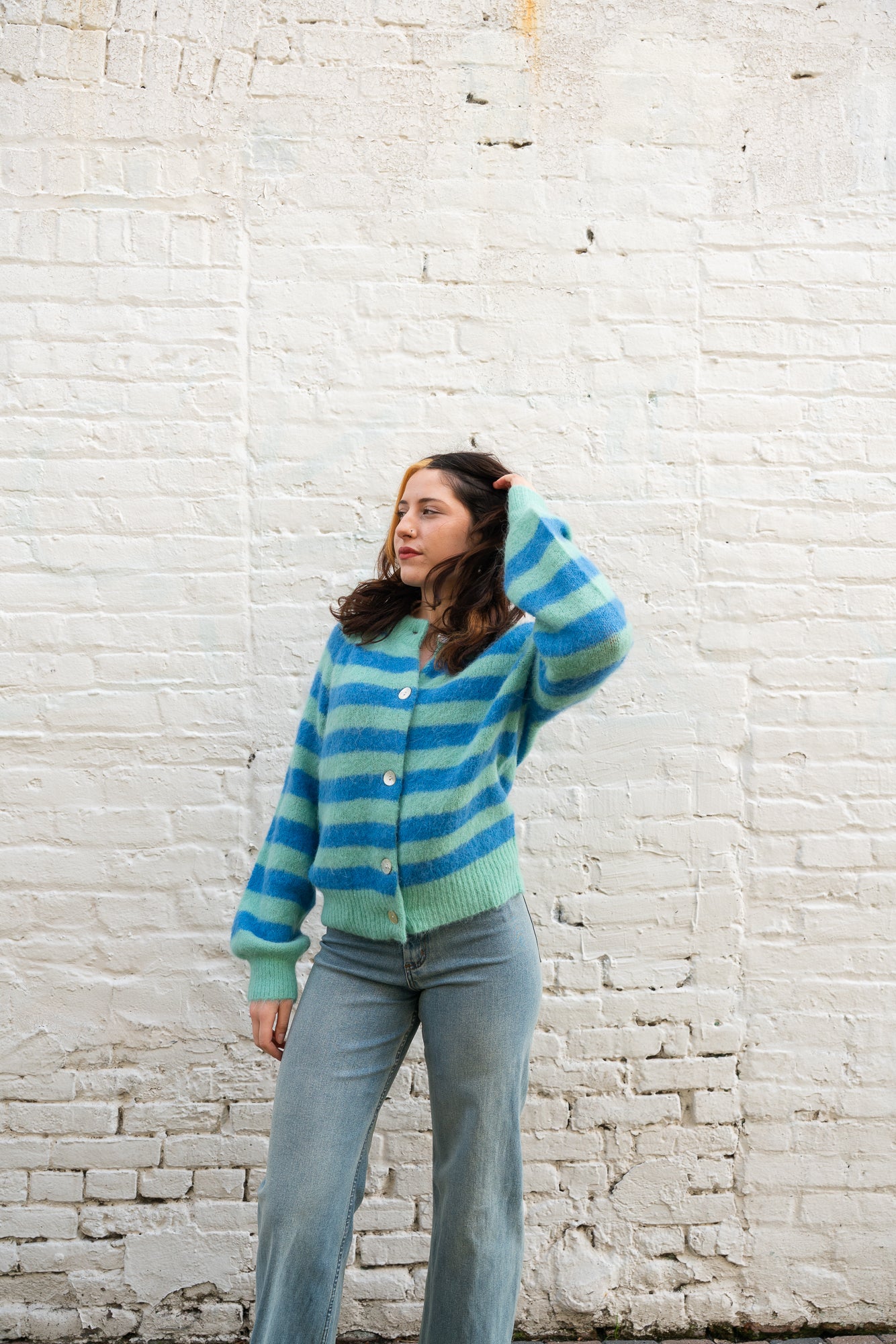 Azur Stripe Buttoned Cardigan