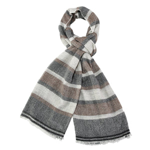 Natural, Grey & Brown Horizontal Stripe Scarf