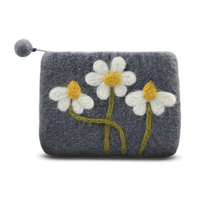 Needle Daisy Flowers Coin Purse - Grey