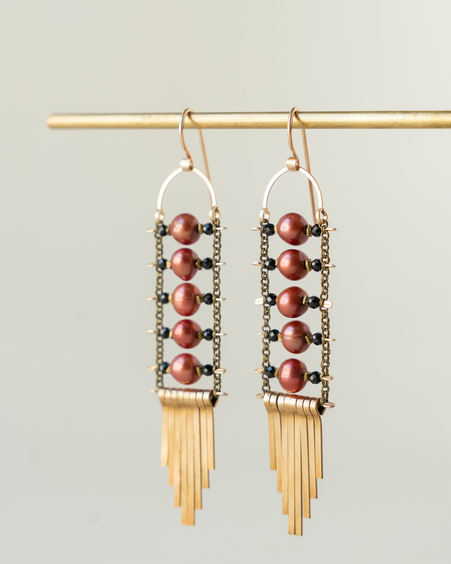 Spinel, Pearl Ladder Earrings