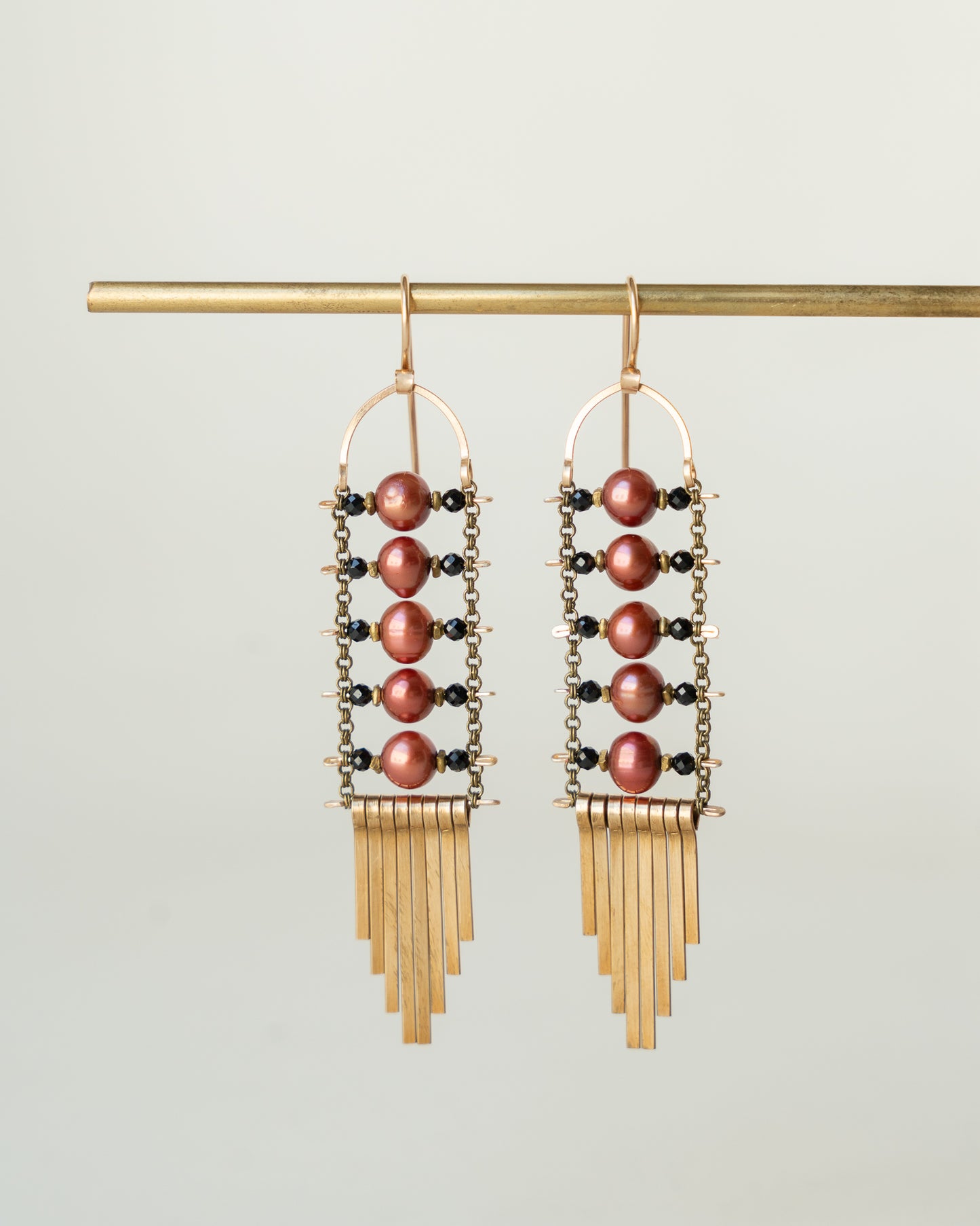 Spinel, Pearl Ladder Earrings