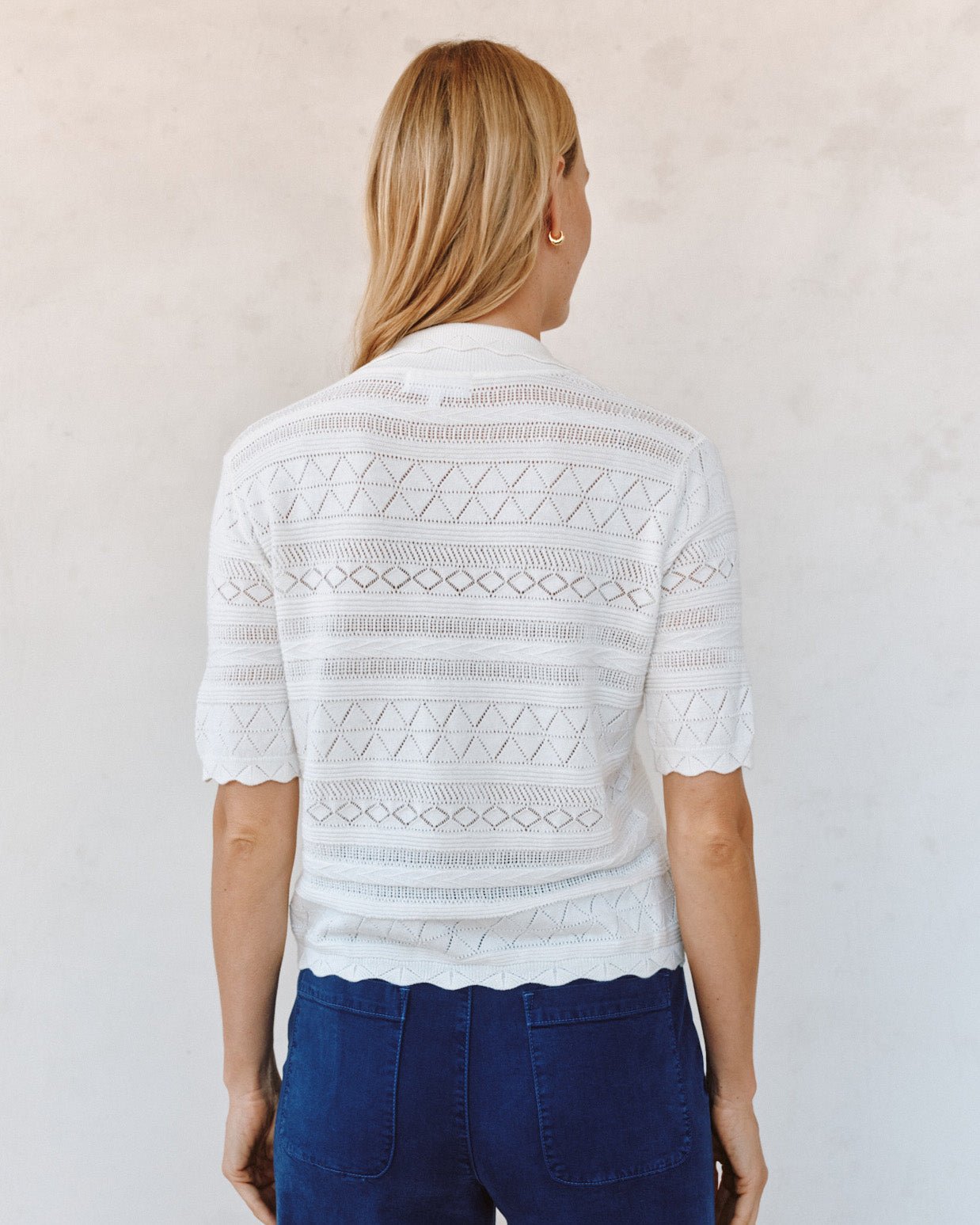 Ecru Short Sleeve Button Down Sweater