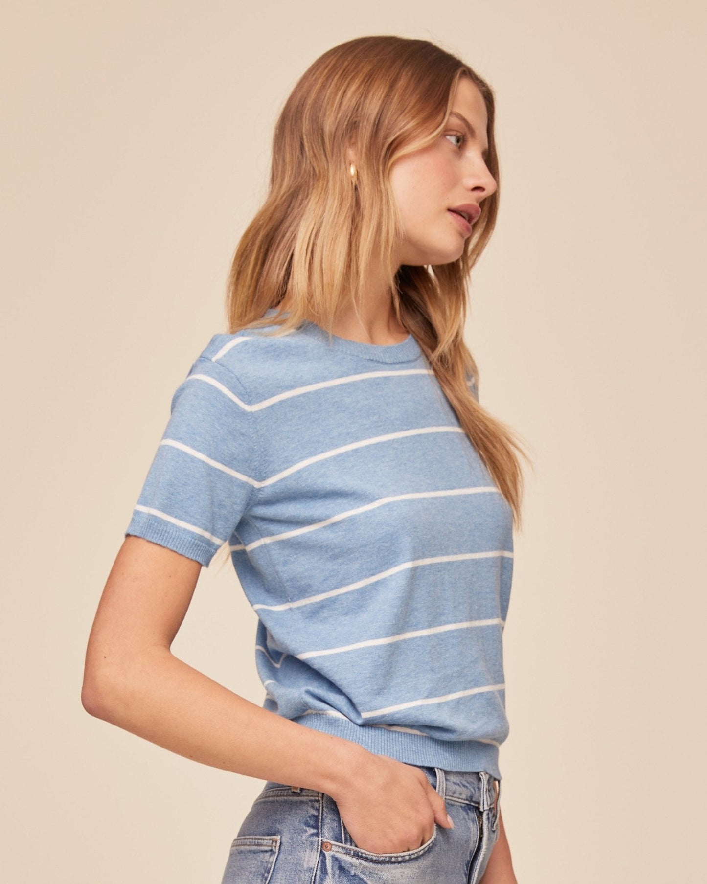 Sailor Stripe Short Sleeve Crew Neck Knit Top