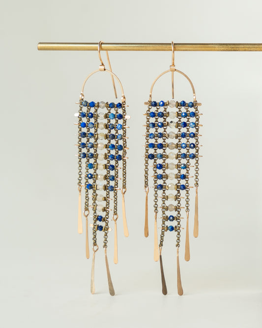Lapis, Quartz, Brass Sky Dancer Earring