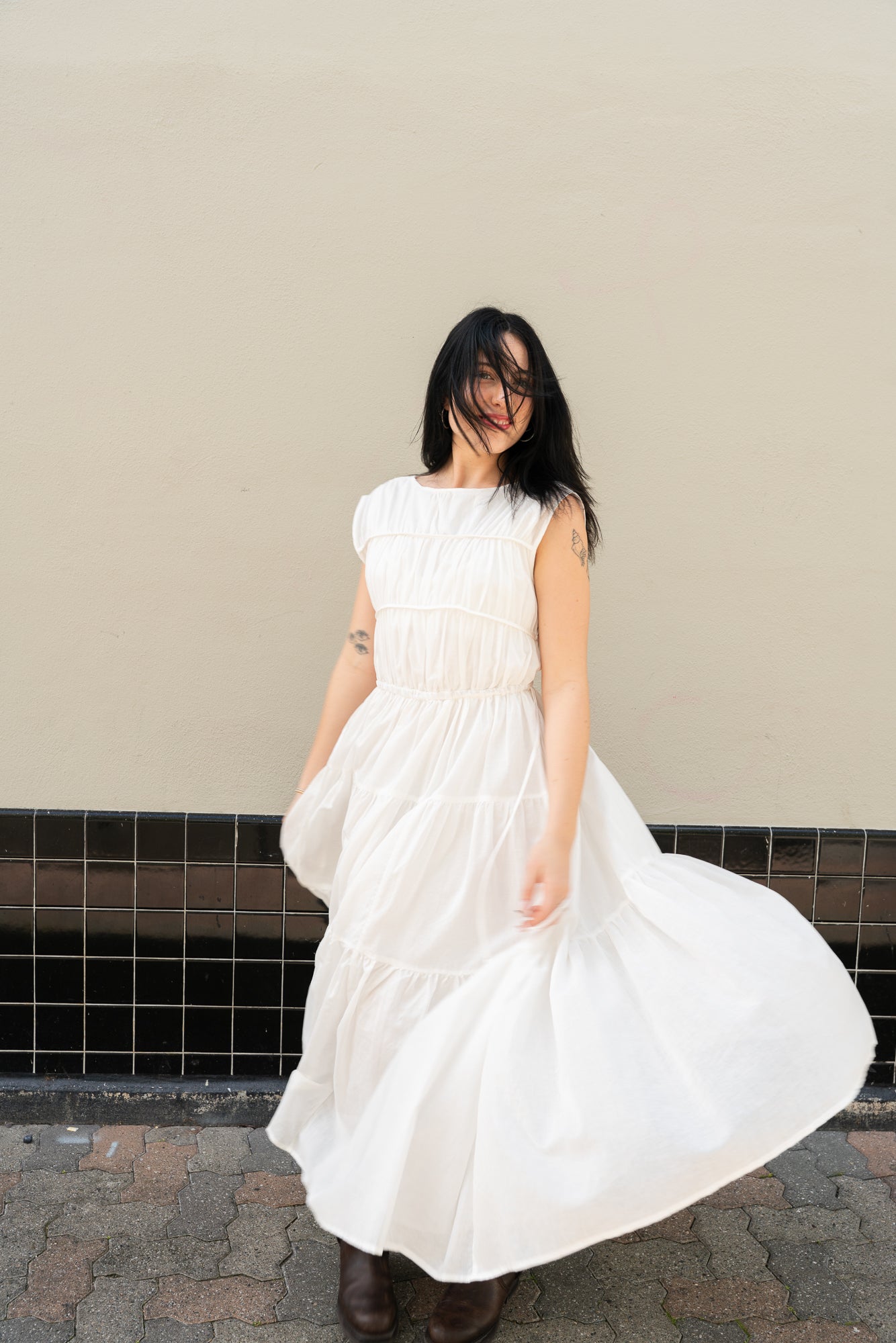 Tropez Shirred Peplum Dress